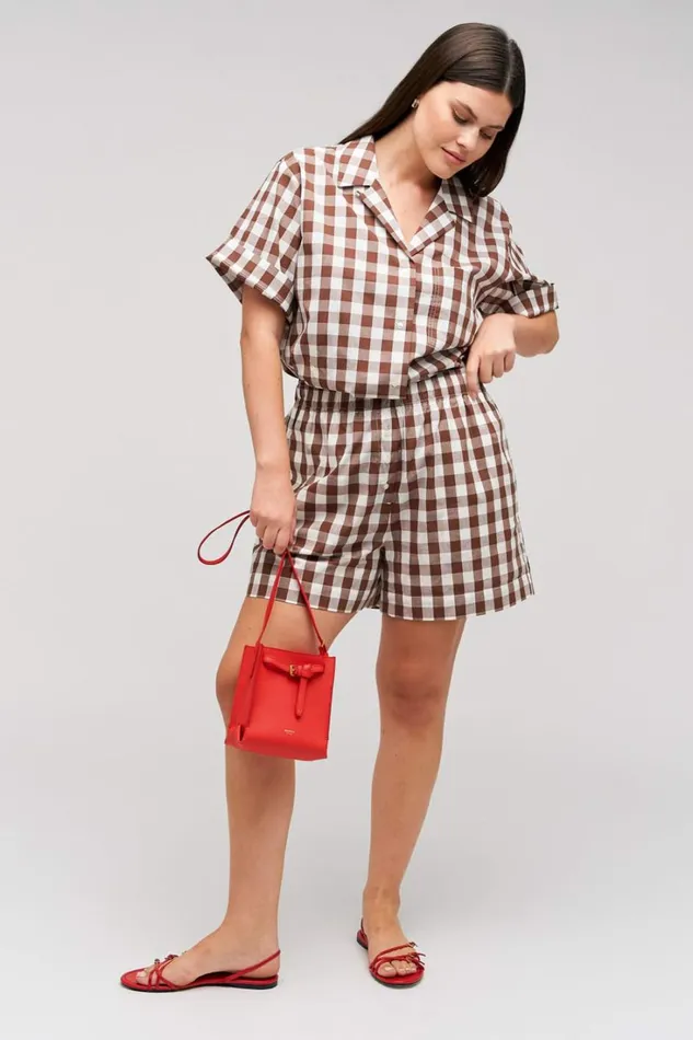 Oroton Gingham Boxer Short Chocolate Women Shorts Oroton Gingham Boxer Short Chocolate Women Shorts