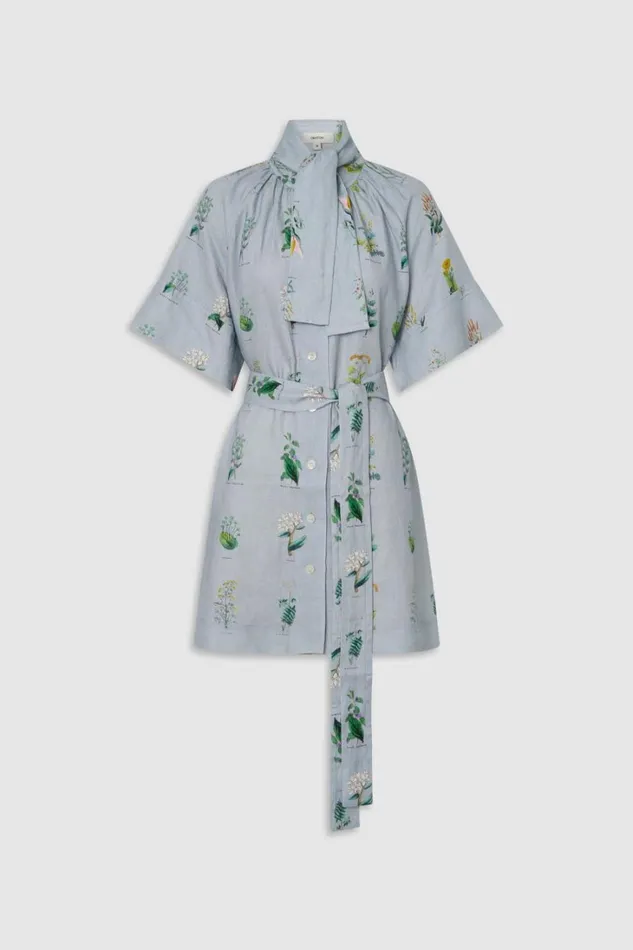 Oroton Greenhouse Floral Day Dress Pale Grey Women Dresses