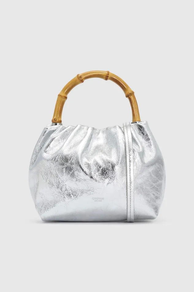 Oroton Gretel Metallic Mini Top Handle Silver Women Shoulder