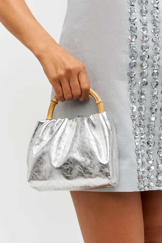 Oroton Gretel Metallic Mini Top Handle Silver Women Shoulder Oroton Gretel Metallic Mini Top Handle Silver Women Shoulder