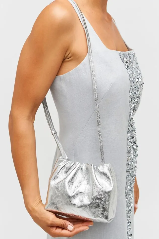 Oroton Gretel Metallic Mini Top Handle Silver Women Shoulder Oroton Gretel Metallic Mini Top Handle Silver Women Shoulder