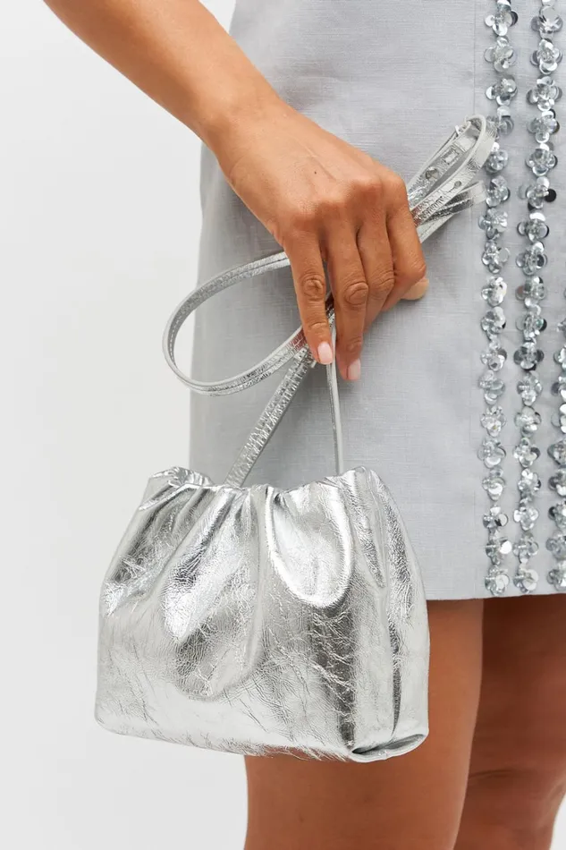 Oroton Gretel Metallic Mini Top Handle Silver Women Shoulder Oroton Gretel Metallic Mini Top Handle Silver Women Shoulder