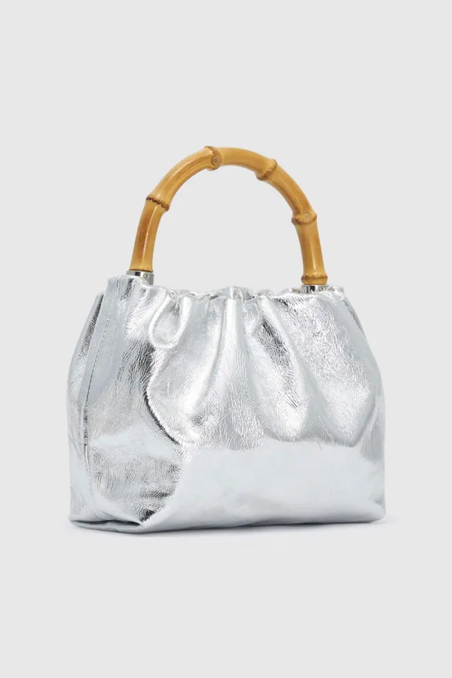Oroton Gretel Metallic Mini Top Handle Silver Women Shoulder Oroton Gretel Metallic Mini Top Handle Silver Women Shoulder