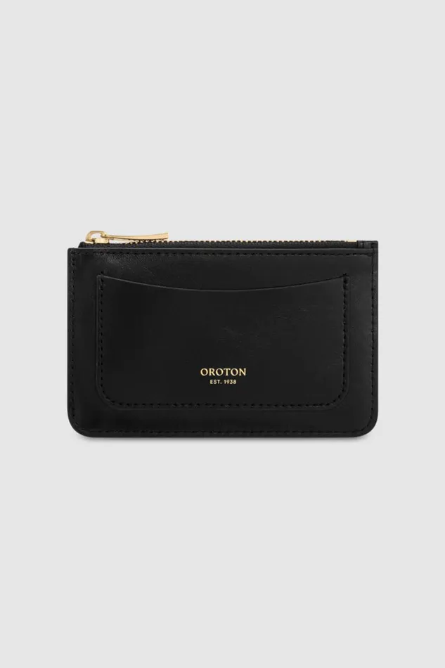 Oroton Izzie 4 Credit Card Mini Zip Pouch Black Women Wallets