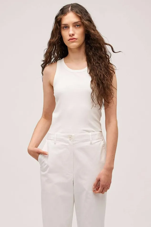 Oroton Lottie Rib Tank Antique White Women Tops Oroton Lottie Rib Tank Antique White Women Tops