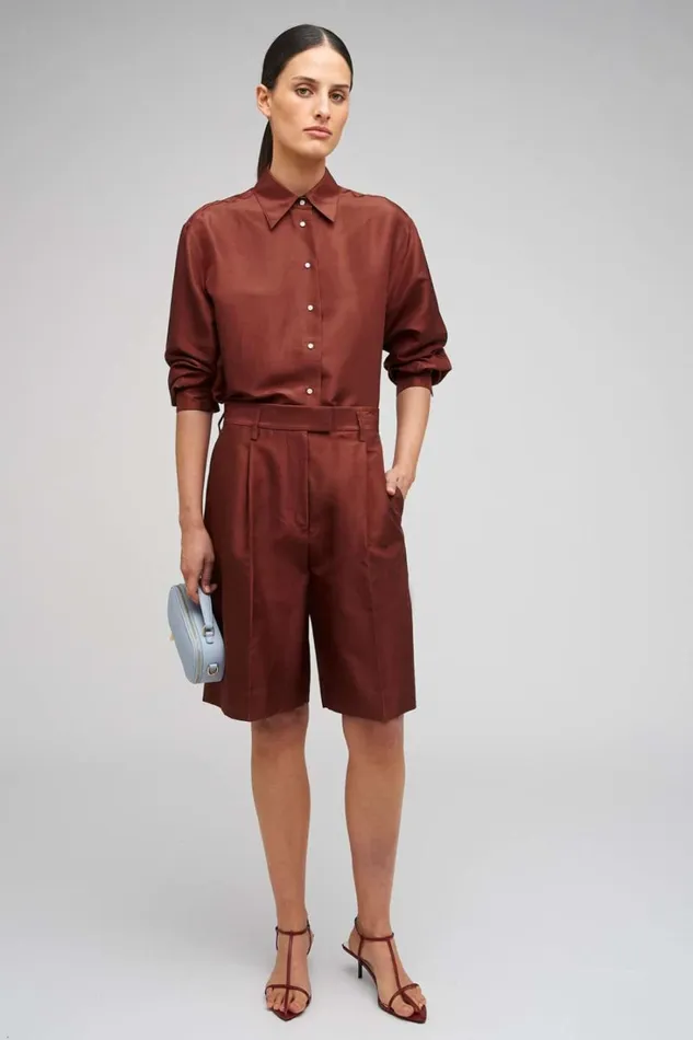 Oroton Ls Silk Shirt Barn Red Women Tops