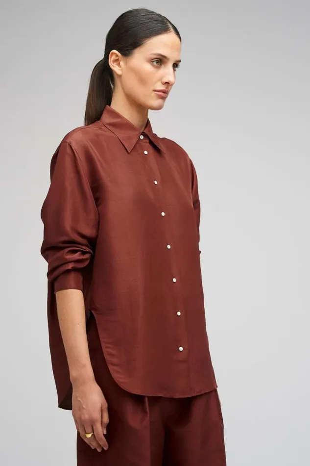 Oroton Ls Silk Shirt Barn Red Women Tops Oroton Ls Silk Shirt Barn Red Women Tops