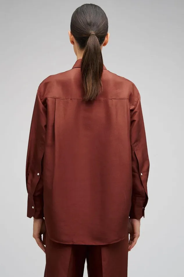 Oroton Ls Silk Shirt Barn Red Women Tops Oroton Ls Silk Shirt Barn Red Women Tops