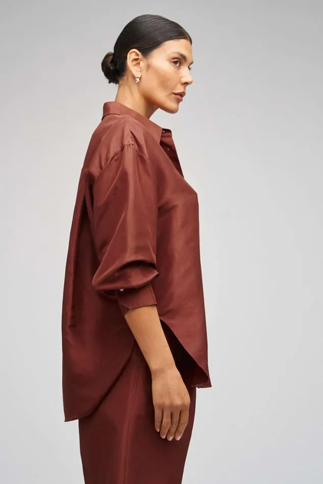 Oroton Ls Silk Shirt Barn Red Women Tops Oroton Ls Silk Shirt Barn Red Women Tops