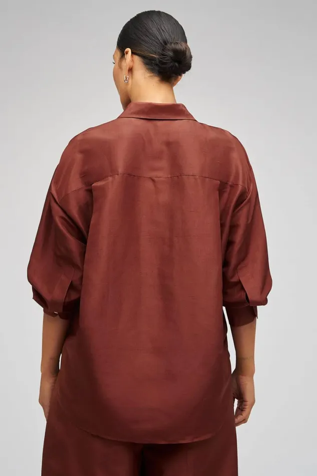 Oroton Ls Silk Shirt Barn Red Women Tops Oroton Ls Silk Shirt Barn Red Women Tops