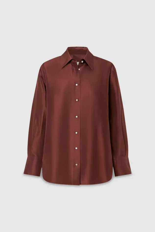 Oroton Ls Silk Shirt Barn Red Women Tops Oroton Ls Silk Shirt Barn Red Women Tops