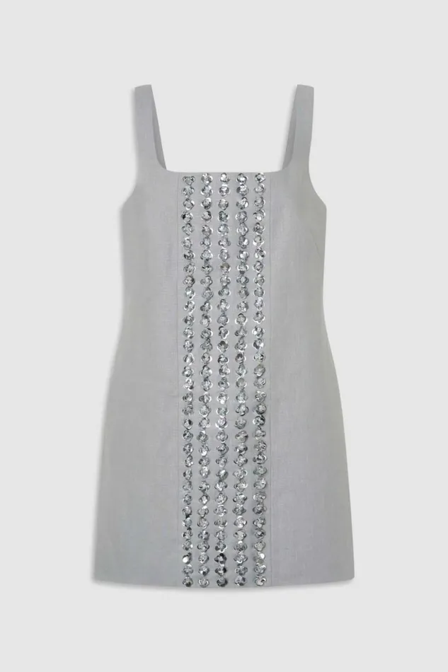 Oroton Mini Sequin Flower Shift Dress Oyster Women Dresses