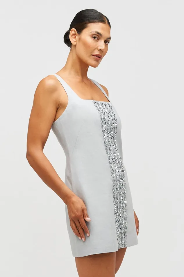Oroton Mini Sequin Flower Shift Dress Oyster Women Dresses Oroton Mini Sequin Flower Shift Dress Oyster Women Dresses