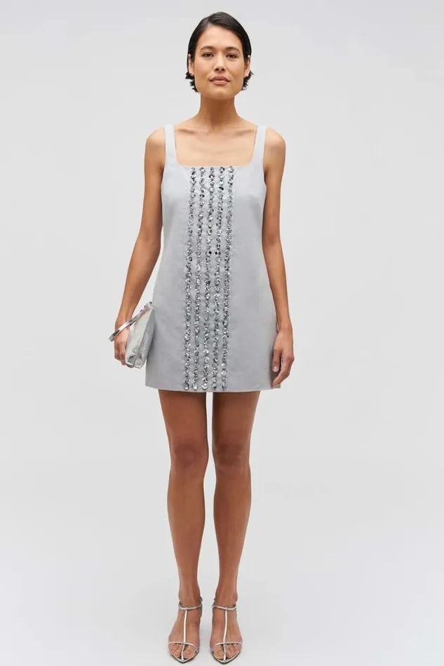 Oroton Mini Sequin Flower Shift Dress Oyster Women Dresses Oroton Mini Sequin Flower Shift Dress Oyster Women Dresses
