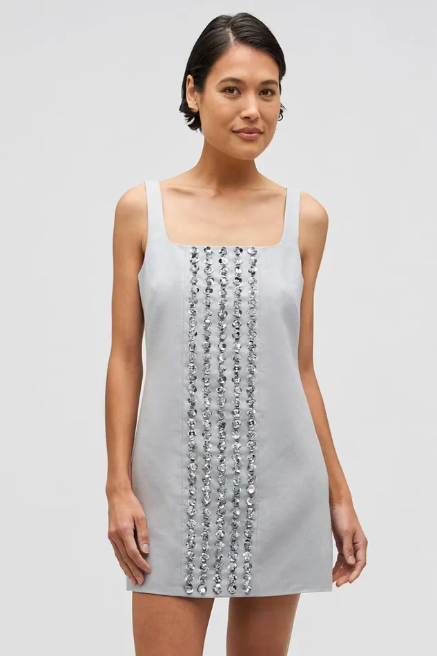 Oroton Mini Sequin Flower Shift Dress Oyster Women Dresses Oroton Mini Sequin Flower Shift Dress Oyster Women Dresses