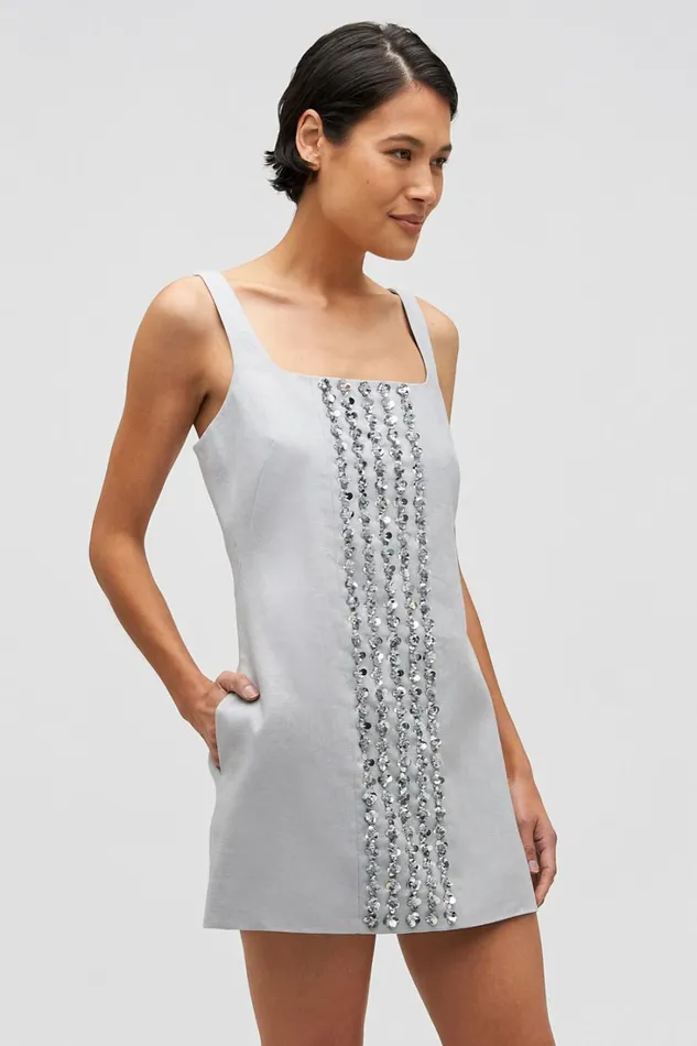 Oroton Mini Sequin Flower Shift Dress Oyster Women Dresses Oroton Mini Sequin Flower Shift Dress Oyster Women Dresses