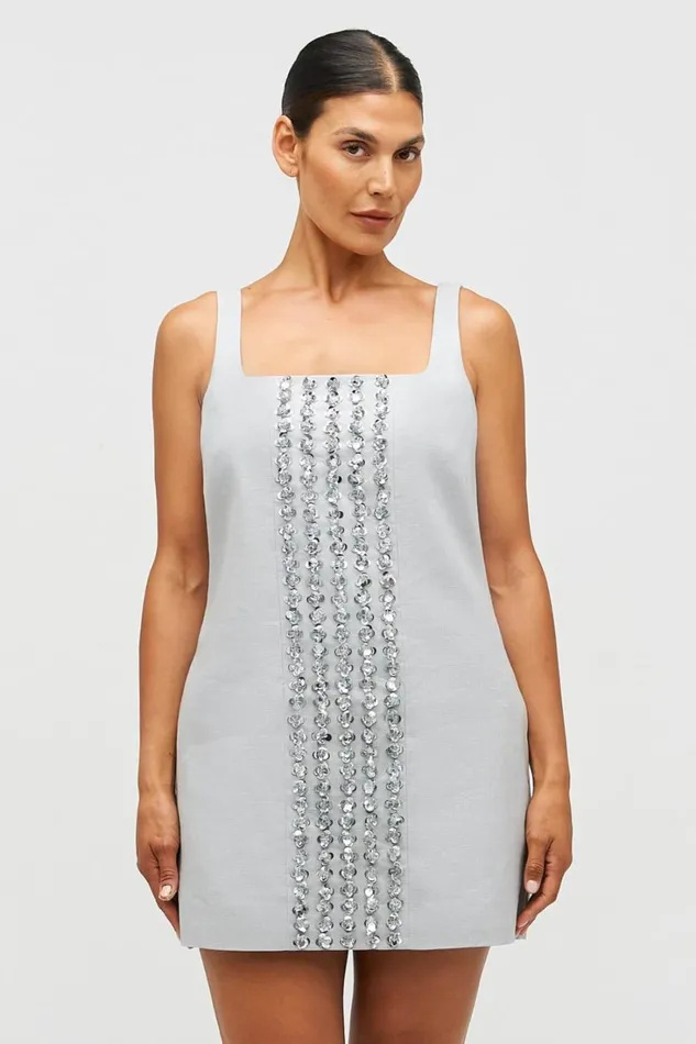 Oroton Mini Sequin Flower Shift Dress Oyster Women Dresses Oroton Mini Sequin Flower Shift Dress Oyster Women Dresses