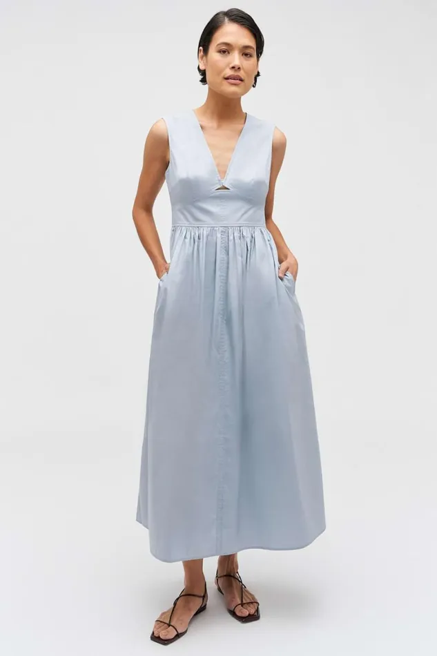 Oroton Poplin Sundress Pale Grey Women Dresses Oroton Poplin Sundress Pale Grey Women Dresses