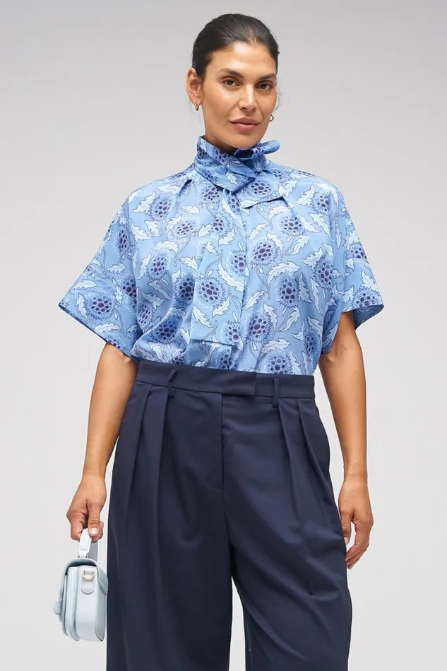 Oroton Soft Thistle Print Top Multi Women Tops
