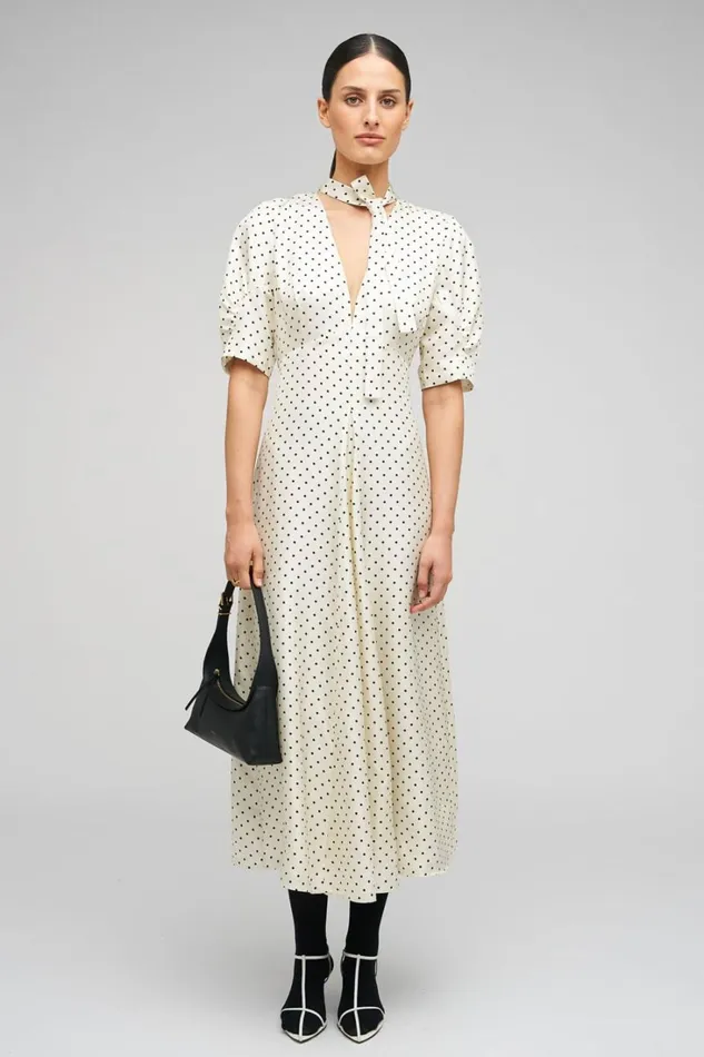 Oroton Spot Print Day Dress Cream Women Dresses