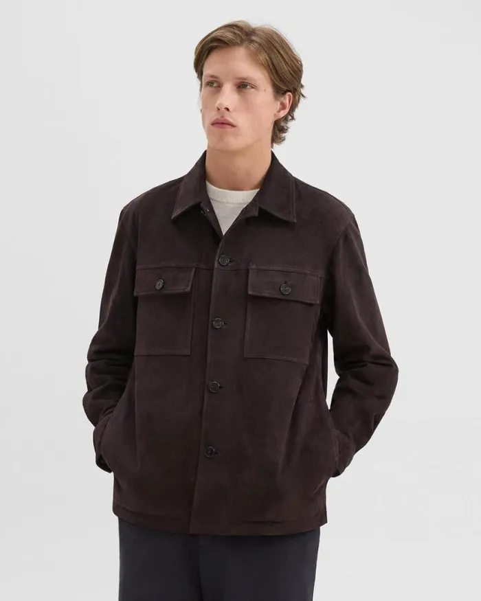 Outerwear Men Theory Closson Military Jacket In Suede Hickory Outerwear Men Theory Closson Military Jacket In Suede Hickory