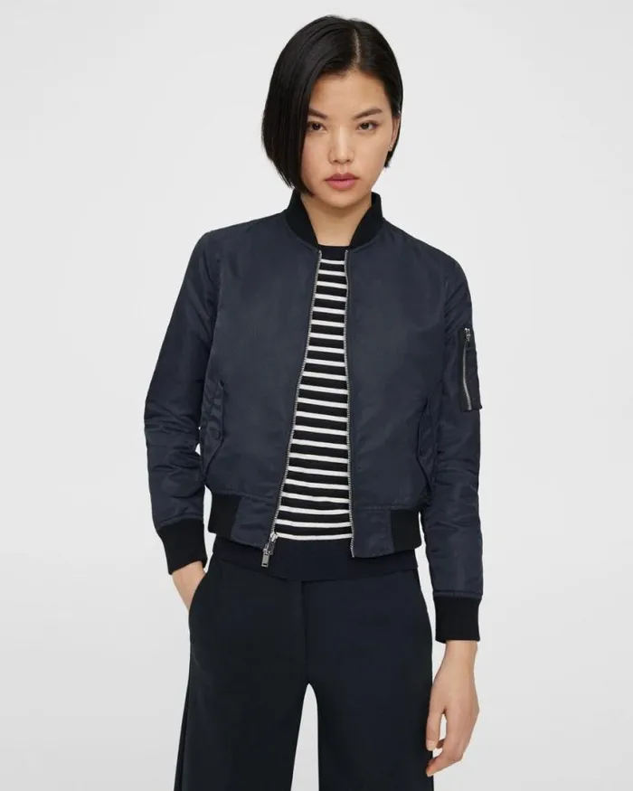 Outerwear Women Theory Classic Bomber Jacket In Recycled Nylon Nocturne Navy