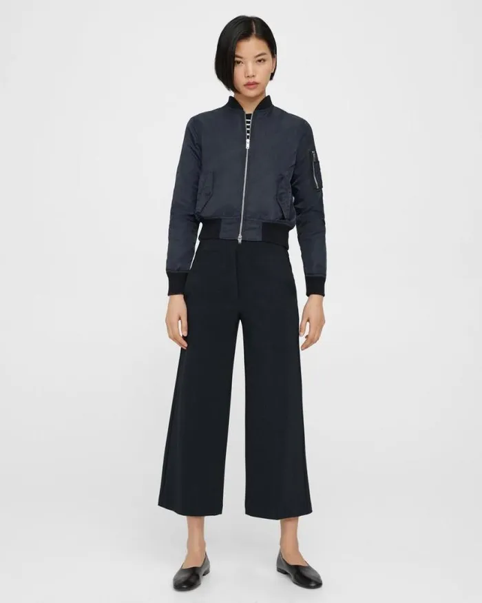 Outerwear Women Theory Classic Bomber Jacket In Recycled Nylon Nocturne Navy Outerwear Women Theory Classic Bomber Jacket In Recycled Nylon Nocturne Navy