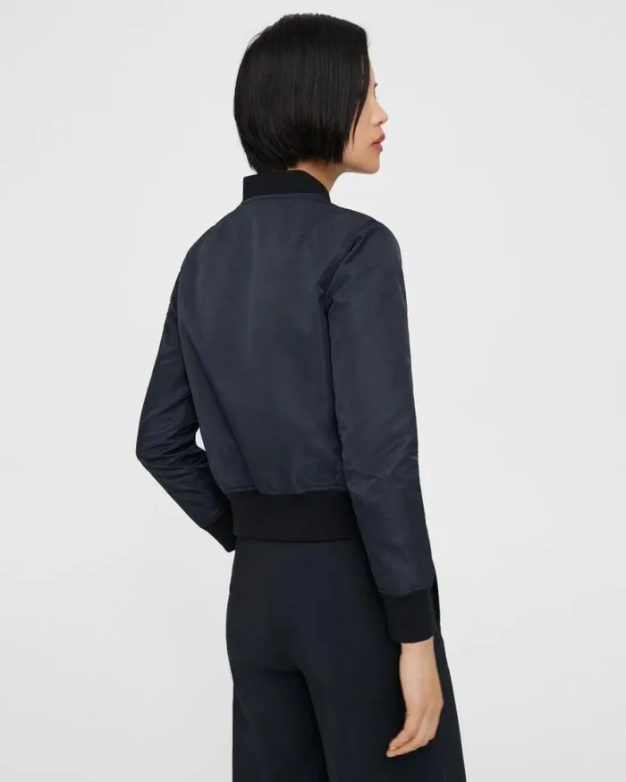 Outerwear Women Theory Classic Bomber Jacket In Recycled Nylon Nocturne Navy Outerwear Women Theory Classic Bomber Jacket In Recycled Nylon Nocturne Navy