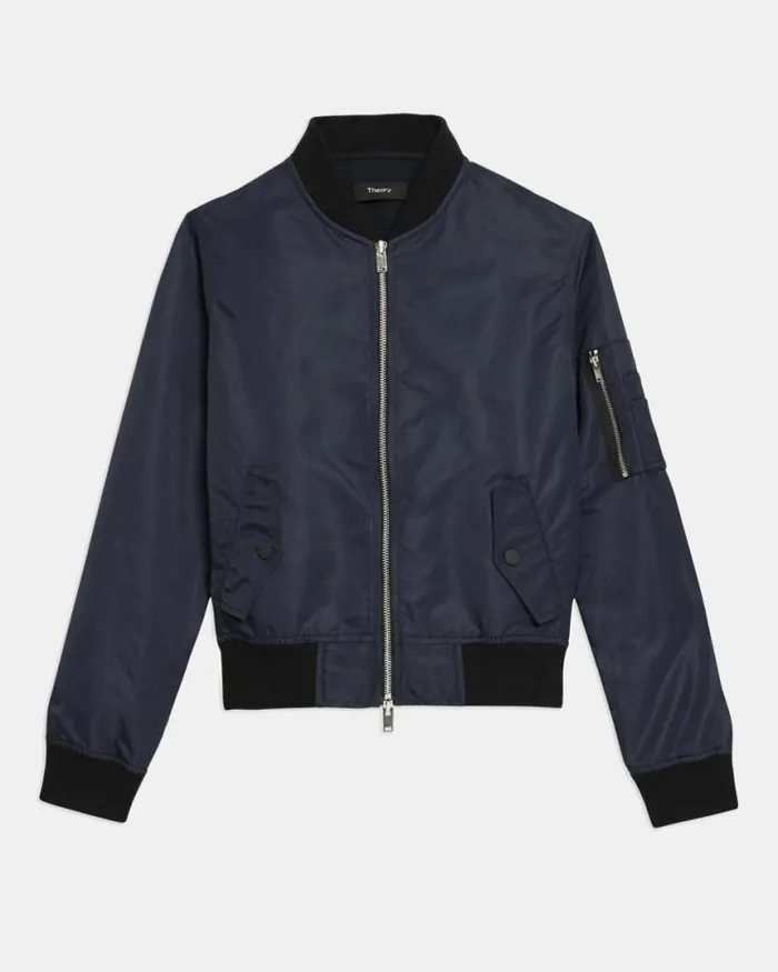 Outerwear Women Theory Classic Bomber Jacket In Recycled Nylon Nocturne Navy Outerwear Women Theory Classic Bomber Jacket In Recycled Nylon Nocturne Navy