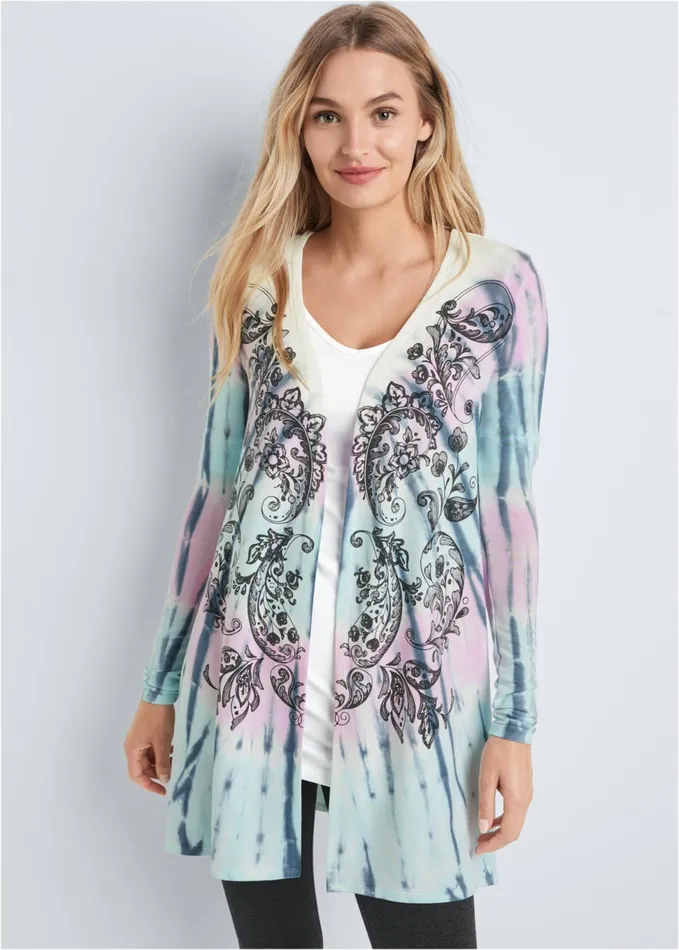 PAISLEY PRINT TIE DYE LOUNGE CARDIGAN Blue Multi Women VENUS Cardigans and Dusters