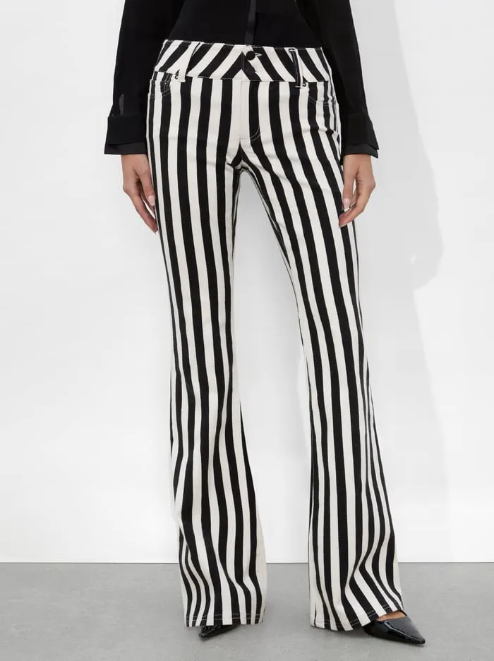 Pants Women Alice Olivia Stacey Low Rise Bell Jean Positano Stripe Black