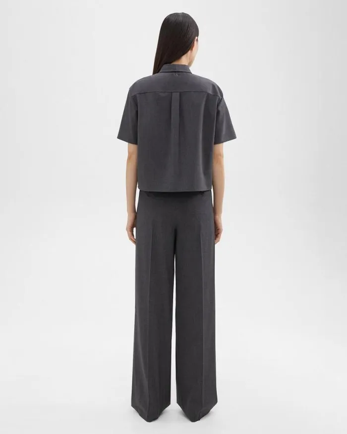 Pants Women Theory Double Pleat Pant In Good Wool Charcoal Melange