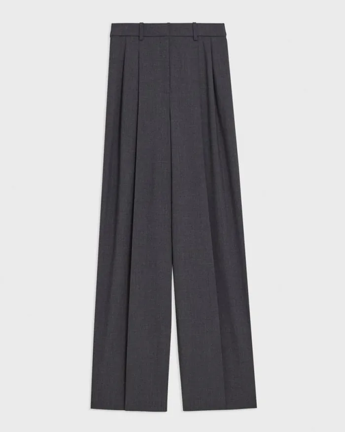 Pants Women Theory Double Pleat Pant In Good Wool Charcoal Melange