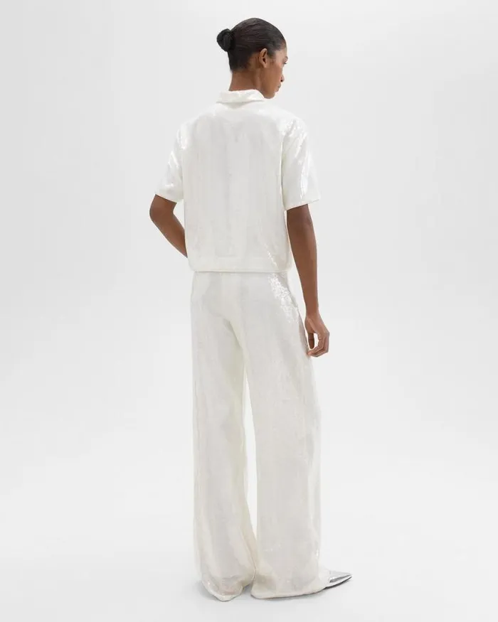 Pants Women Theory HighWaist WideLeg Pant In Recycled Sequins White Pants Women Theory HighWaist WideLeg Pant In Recycled Sequins White