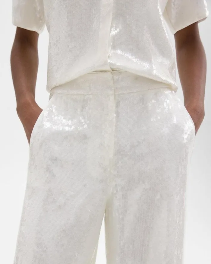 Pants Women Theory HighWaist WideLeg Pant In Recycled Sequins White Pants Women Theory HighWaist WideLeg Pant In Recycled Sequins White