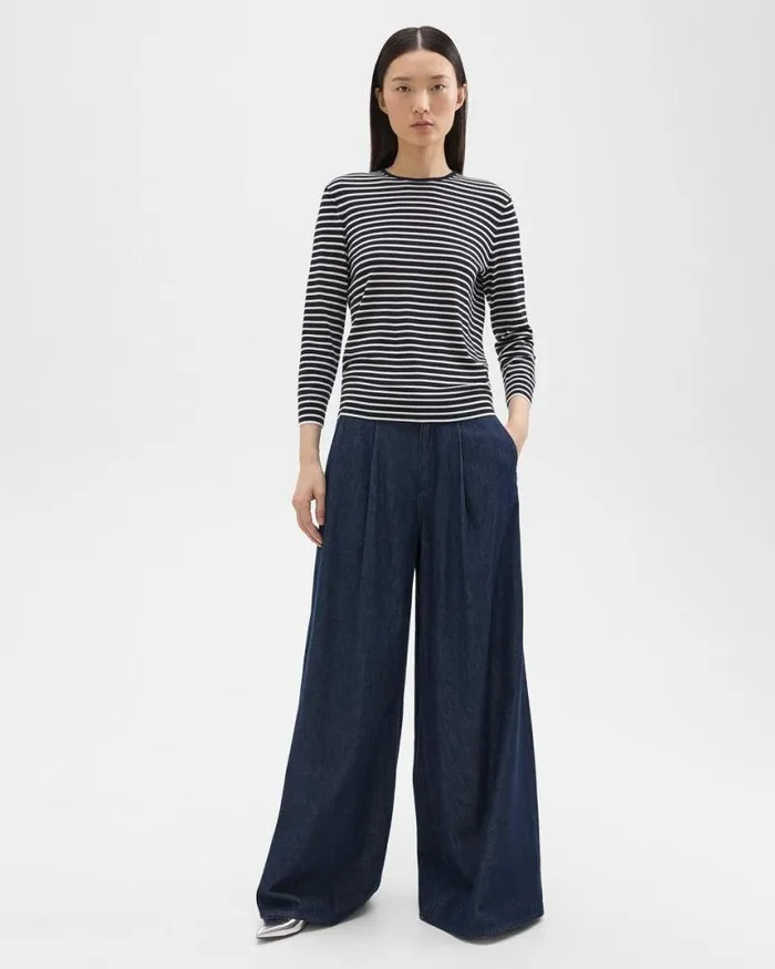 Pants Women Theory Pleated WideLeg Pant In Denim Indigo