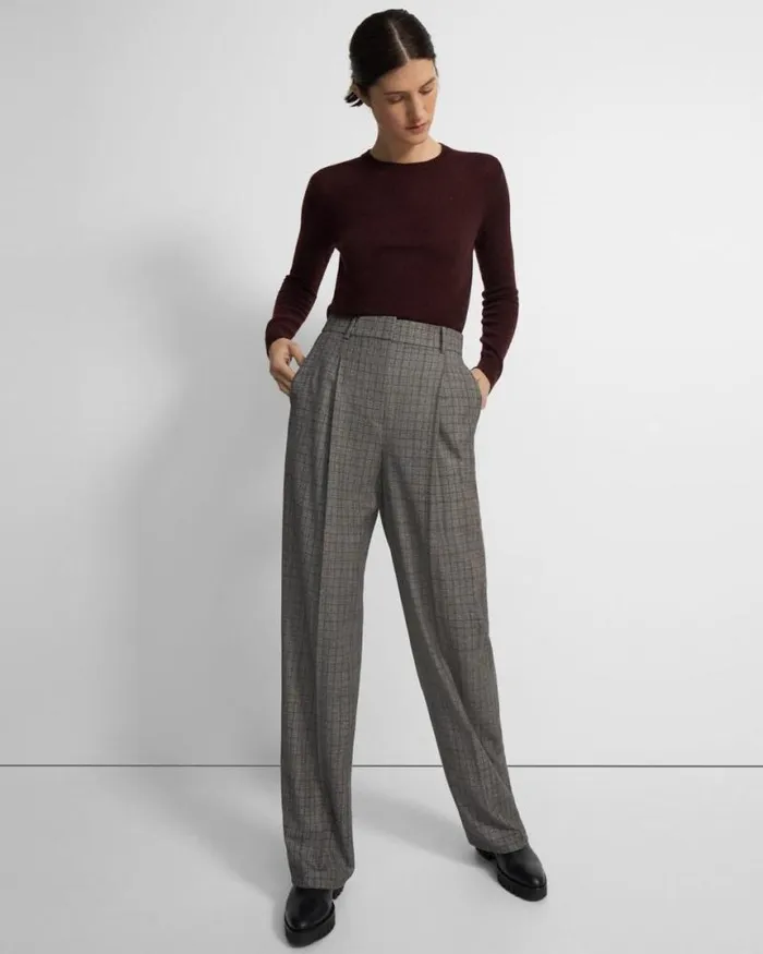 Pants Women Theory Pleated WideLeg Pant In Wool Flannel Multi