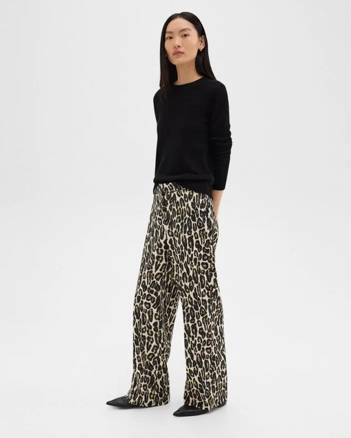 Pants Women Theory Relaxed Straight Pant In Stretch Leopard Wool Beige Multi Pants Women Theory Relaxed Straight Pant In Stretch Leopard Wool Beige Multi