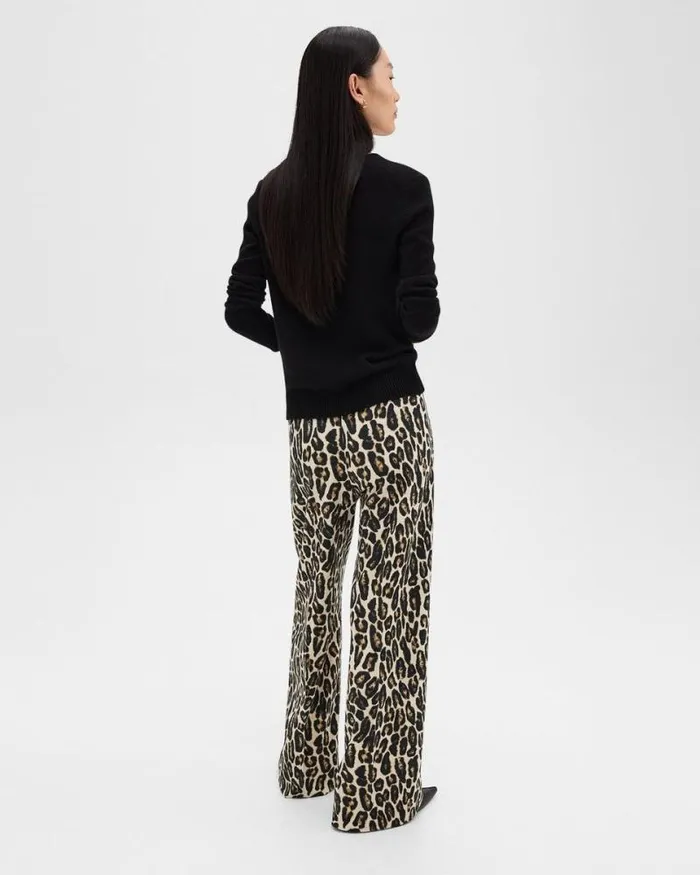Pants Women Theory Relaxed Straight Pant In Stretch Leopard Wool Beige Multi Pants Women Theory Relaxed Straight Pant In Stretch Leopard Wool Beige Multi