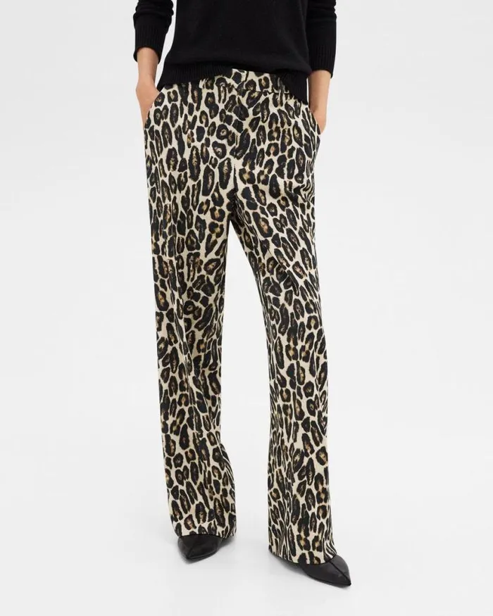 Pants Women Theory Relaxed Straight Pant In Stretch Leopard Wool Beige Multi Pants Women Theory Relaxed Straight Pant In Stretch Leopard Wool Beige Multi