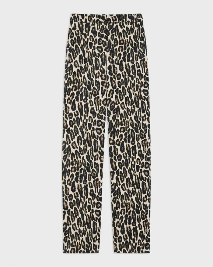 Pants Women Theory Relaxed Straight Pant In Stretch Leopard Wool Beige Multi Pants Women Theory Relaxed Straight Pant In Stretch Leopard Wool Beige Multi