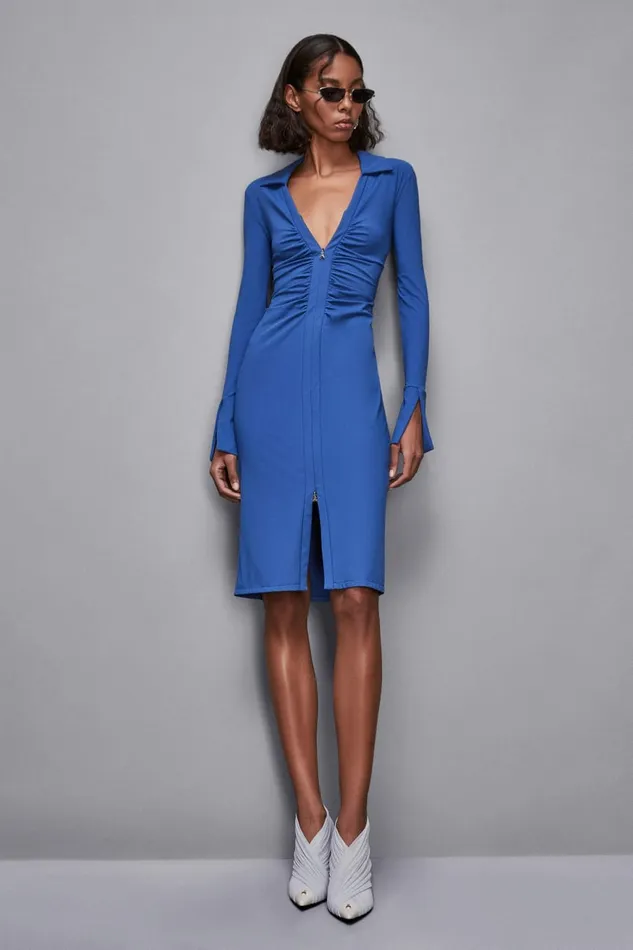 Patrizia Pepe Dresses Zippered Midi Dress Blue 8211 Women