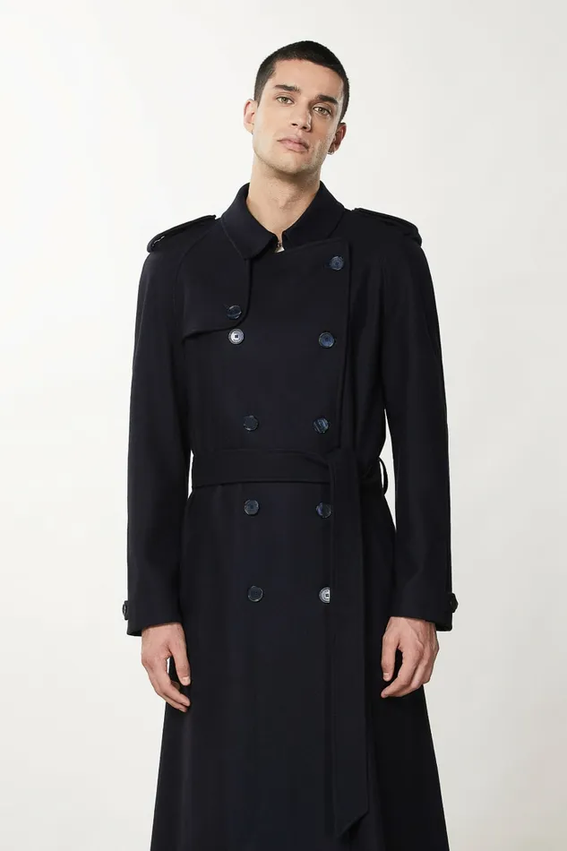 Patrizia Pepe Jackets DoubleBreasted WoolBlend Trench Coat Blue 8211 Men