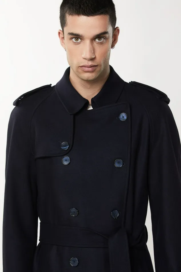 Patrizia Pepe Jackets DoubleBreasted WoolBlend Trench Coat Blue 8211 Men