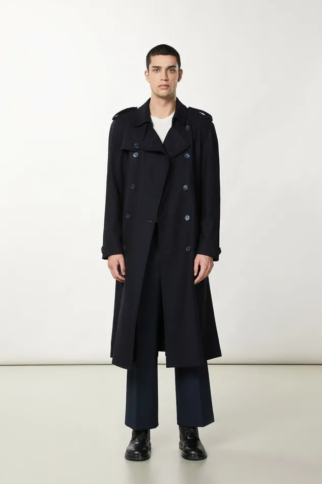 Patrizia Pepe Jackets DoubleBreasted WoolBlend Trench Coat Blue 8211 Men
