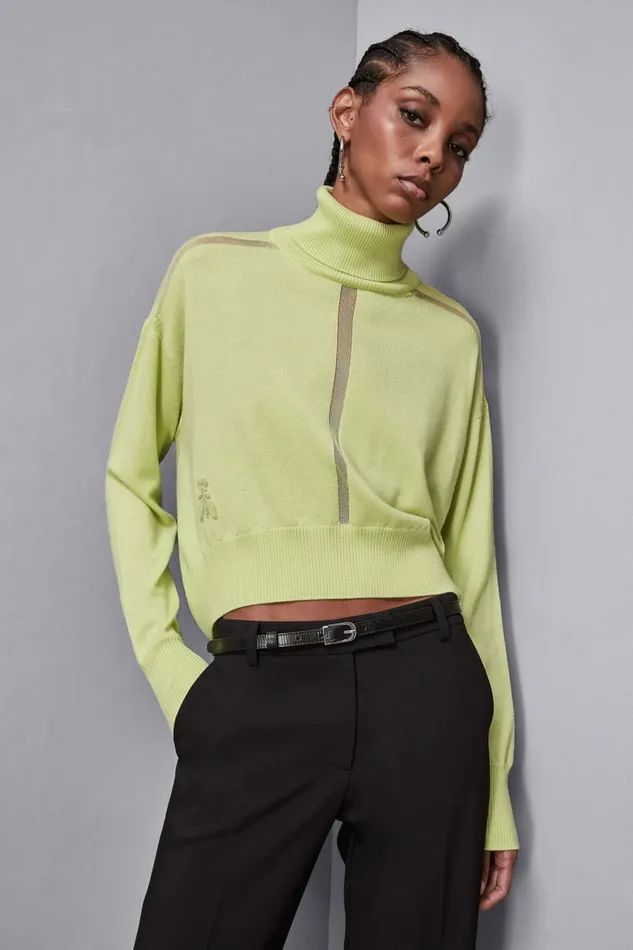Patrizia Pepe Knitwear Cropped Wool Sweater Yellow 8211 Women