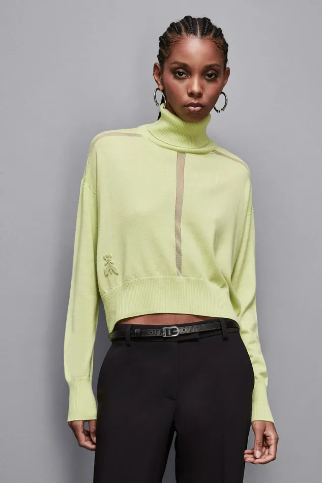Patrizia Pepe Knitwear Cropped Wool Sweater Yellow 8211 Women