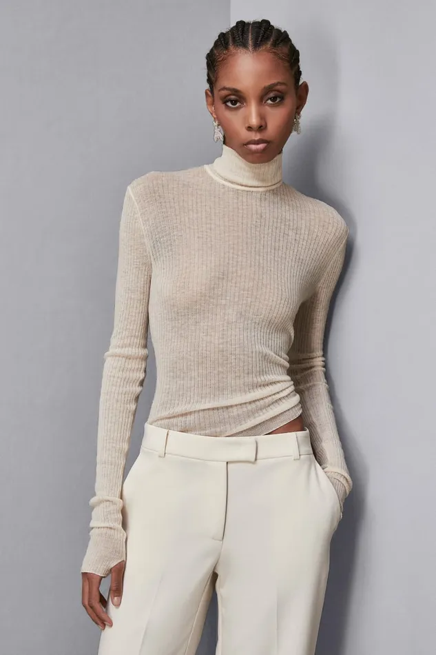 Patrizia Pepe Knitwear Essential Slim Fit Wool Sweater Beige 8211 Women