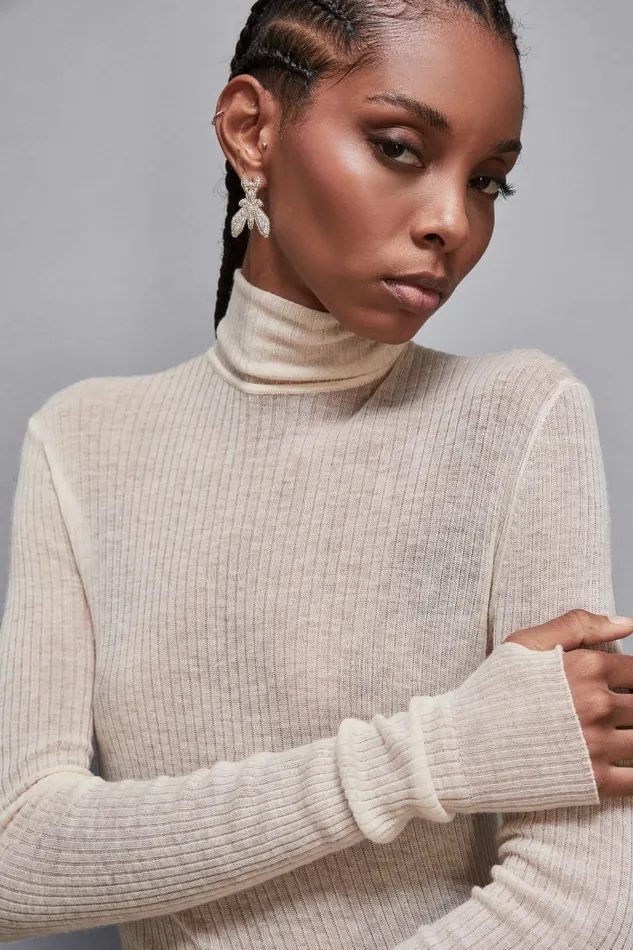 Patrizia Pepe Knitwear Essential Slim Fit Wool Sweater Beige 8211 Women