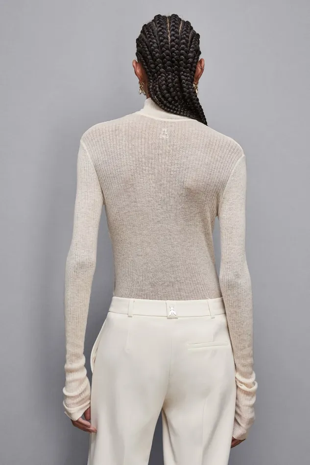 Patrizia Pepe Knitwear Essential Slim Fit Wool Sweater Beige 8211 Women